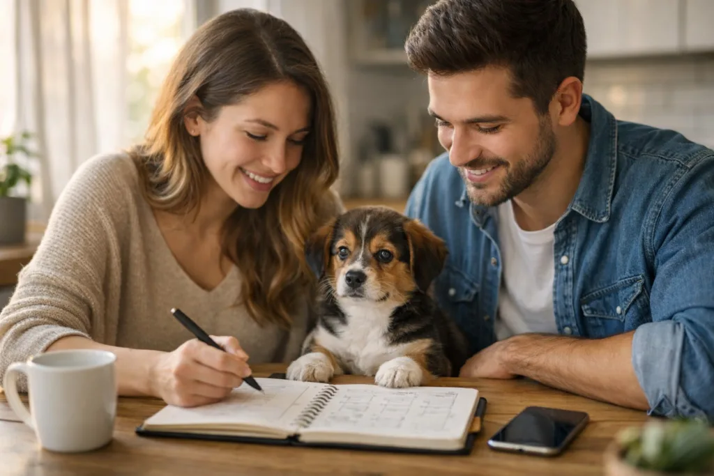 rutina diaria para un cachorro en pareja organizando horarios