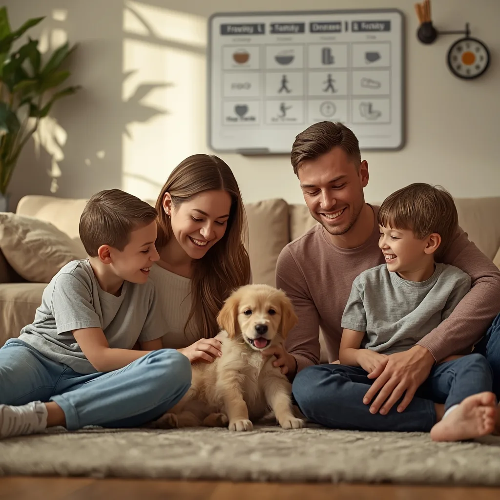 sistema simple de cuidado para cachorro con rutinas diarias en familia