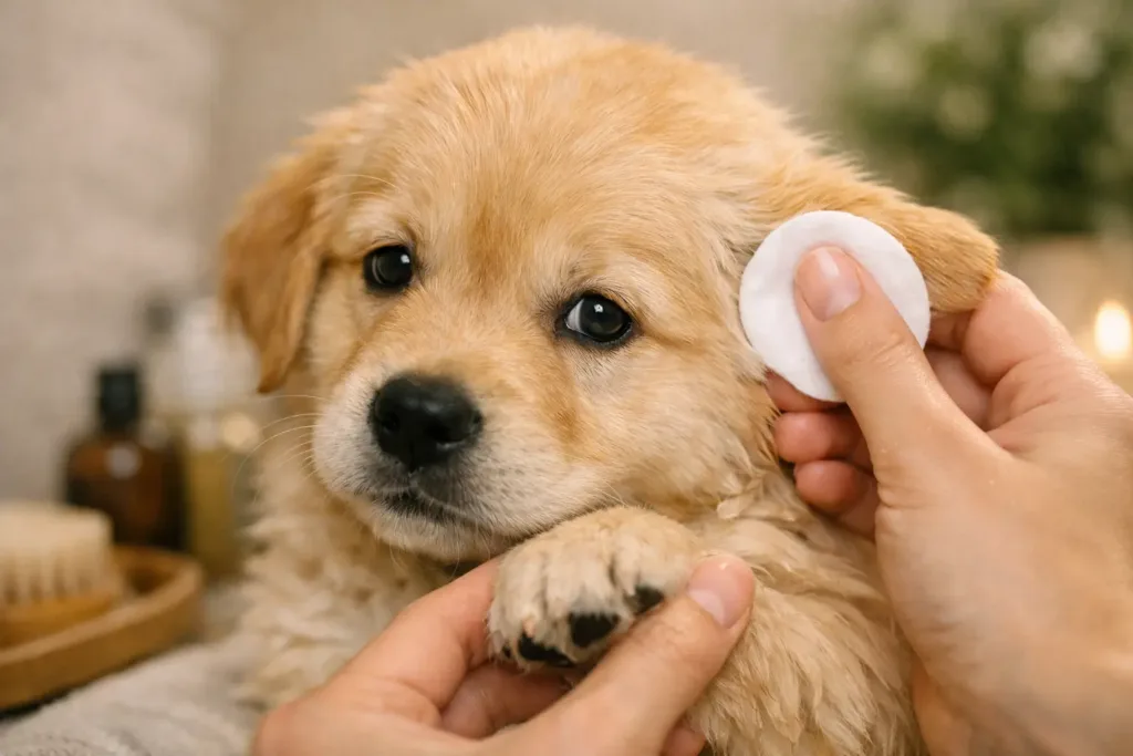 cómo limpiar los oídos de un cachorro