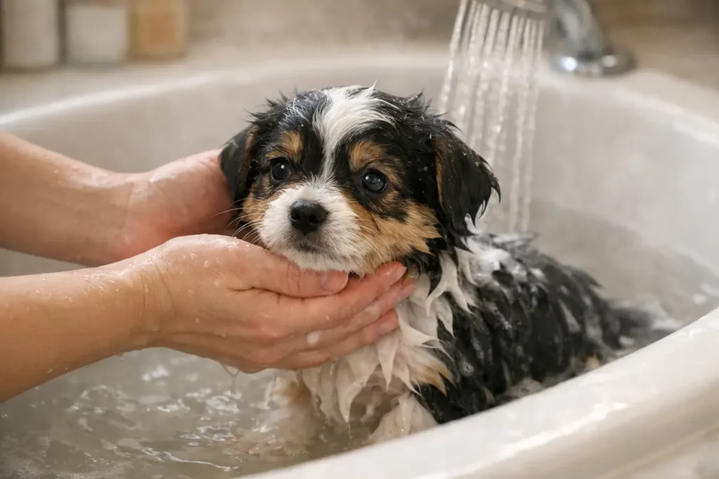 primer baño cachorro temperatura agua