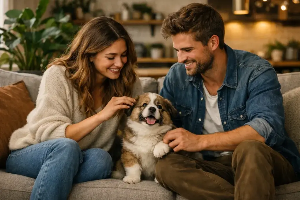 trabajo en equipo en pareja con cachorro